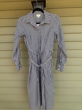 J. Crew Factory Navy and White Striped Long-Sleeve Shirt Dress NWT